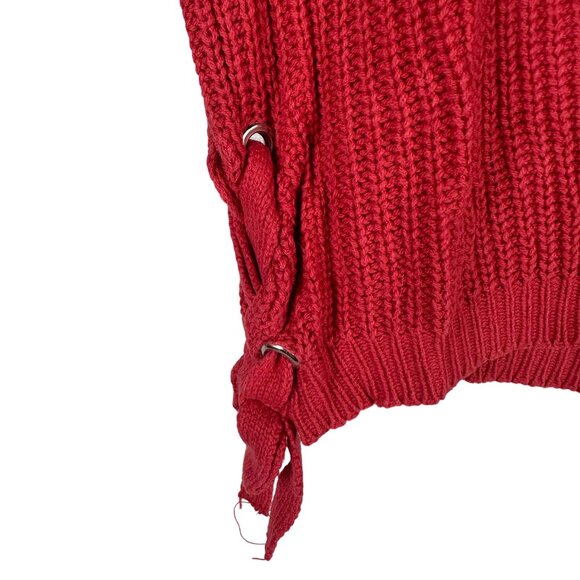 Forever 21 Girls Red Knit Sweater Long Sleeve Lace-Up Sides Size L - Picture 2 of 5